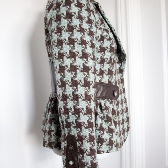 Vintage LOUIS VERDAD Women Check blazer jacket Leather Accent Small - Picture 3 of 6